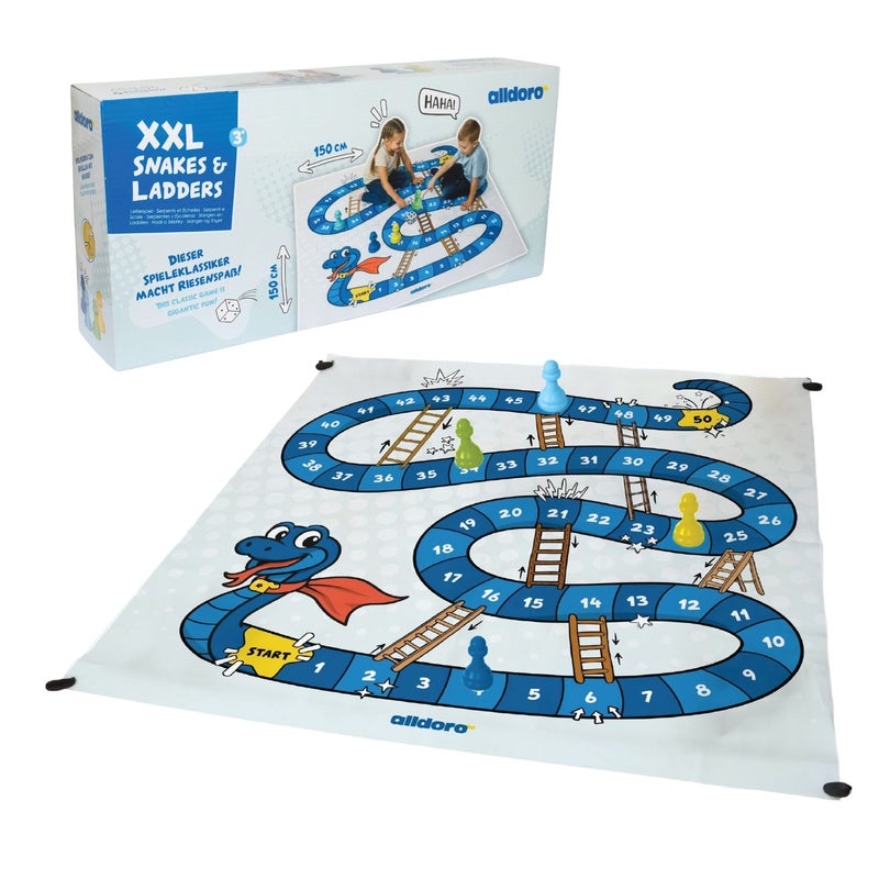 alldoro XXL Giant Snakes and Ladders Board Game | 1.5x1.5m Playing Field | 4 Water-Fillable Figures | XXL Dice | Ground Anchors | Indoor Outdoor Garden Game - Image 1