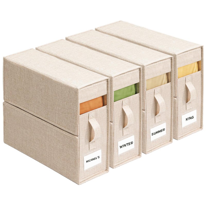 ZenStorage 4 Pack Sheet Storage Organizer (King & Queen Size) with handle, Foldable Sheet Set Organizer for Linen Closet, Sheet Organizer for Blanket, Coverlet and Towel, Beige - Image 1