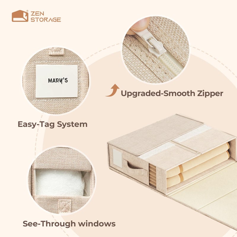 ZenStorage 4 Pack Sheet Storage Organizer (King & Queen Size) with handle, Foldable Sheet Set Organizer for Linen Closet, Sheet Organizer for Blanket, Coverlet and Towel, Beige - Image 5
