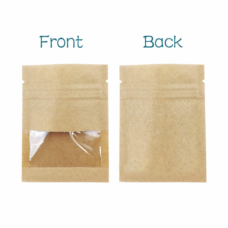 BOBECI 100 PackClear Window Airtight Brown Kraft Paper for Zip Food Storage Lock Small Mini Papar Bags Seed Saving Reclosable Seal Zipper Pouch Coffee Packaging Sample Bags for Small Business 2.75x3.5" - Image 2