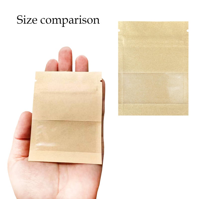 BOBECI 100 PackClear Window Airtight Brown Kraft Paper for Zip Food Storage Lock Small Mini Papar Bags Seed Saving Reclosable Seal Zipper Pouch Coffee Packaging Sample Bags for Small Business 2.75x3.5" - Image 4
