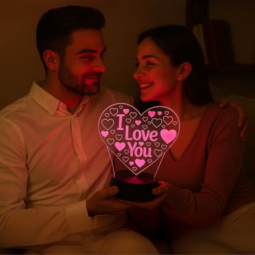 royalkart 3D Illusion Heart Lamp | I Love You Engraved LED Night Lamps | Anniversary Gift for Wife, Girlfriend, Boyfriend, Husband | Wedding Gifts for Couple, Acrylic, Transparent - Image 2
