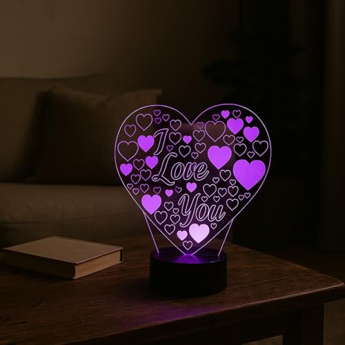royalkart 3D Illusion Heart Lamp | I Love You Engraved LED Night Lamps | Anniversary Gift for Wife, Girlfriend, Boyfriend, Husband | Wedding Gifts for Couple, Acrylic, Transparent - Image 1