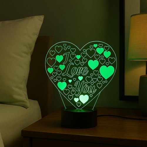 royalkart 3D Illusion Heart Lamp | I Love You Engraved LED Night Lamps | Anniversary Gift for Wife, Girlfriend, Boyfriend, Husband | Wedding Gifts for Couple, Acrylic, Transparent - Image 3