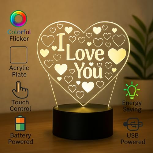 royalkart 3D Illusion Heart Lamp | I Love You Engraved LED Night Lamps | Anniversary Gift for Wife, Girlfriend, Boyfriend, Husband | Wedding Gifts for Couple, Acrylic, Transparent - Image 4