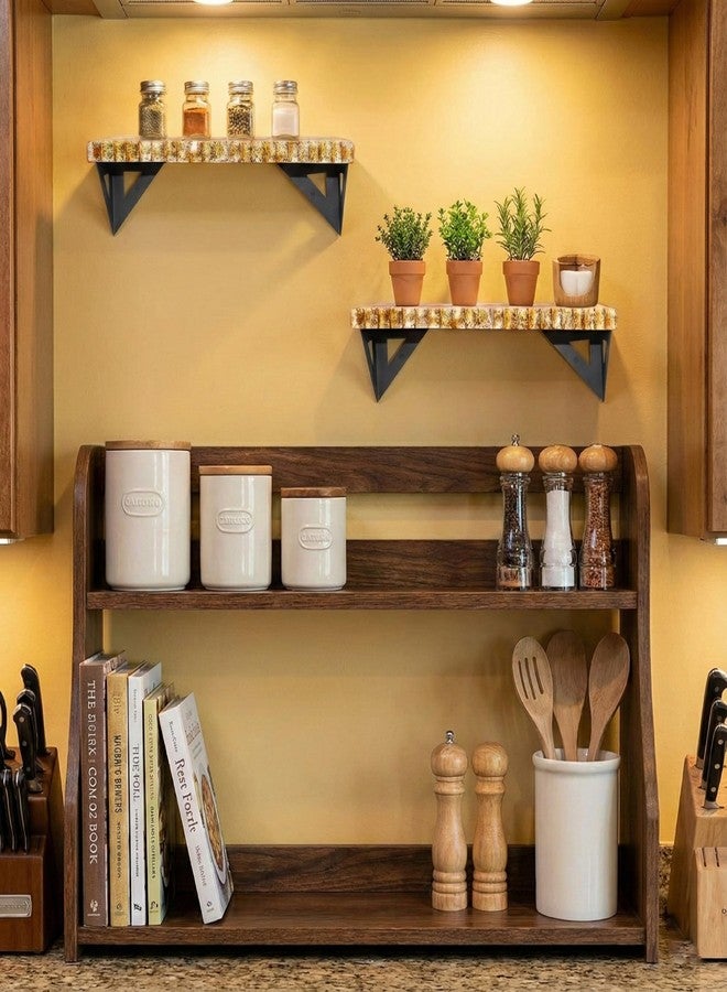 MOXLY Hanging Wall Shelves Set of 2 - Wood Wall Shelves with Gold Accents for Bathroom, Bedroom, Living Room - Heavy Duty Wall Mounted Storage & Decor Shelves with Metal Brackets, Easy Install - Image 3