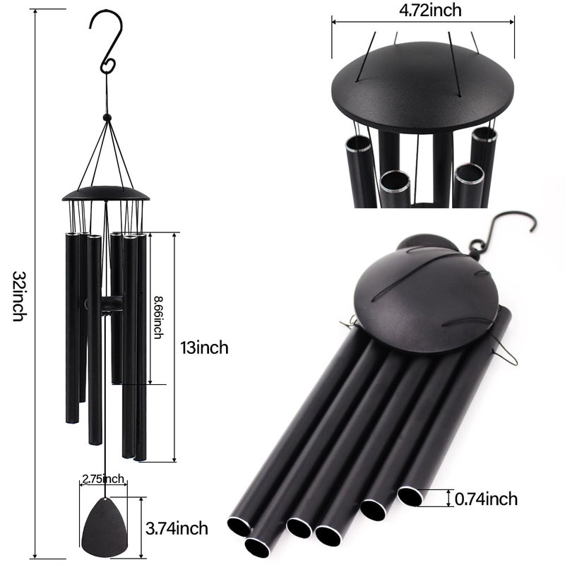 MFEESYOB Wind Chimes for Outside, Large Aluminum Wind Chimes â€“ Deep Tones & Soothing Melodies Ideal for Garden, Patio Decor, and Memorial Wind Chimes for Loss of Loved One (32'' Black) - Image 2