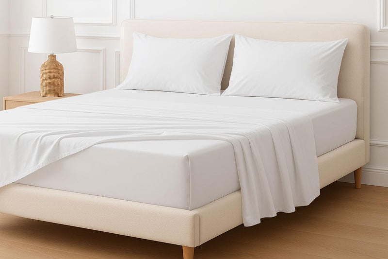 Cottingon 4 Pcs Extra Deep 100 Cotton Bed Sheets Set Soft and Luxury Bedding Fits Upto 22 Inch Extra deep Pocket with Elastic All Around Queen White Solid