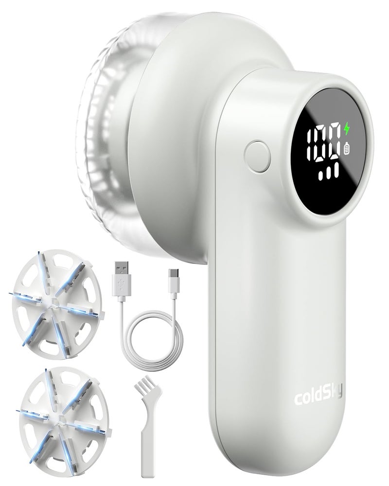 coldSky Rechargeable Fabric Shaver Lint Shaver with Digital Display Sweater Shaver with 6Leaf Blades and Safety Lock 3Speeds Defuzzer Remove Fuzz Pills from Clothes Furniture Sofa Light Grey