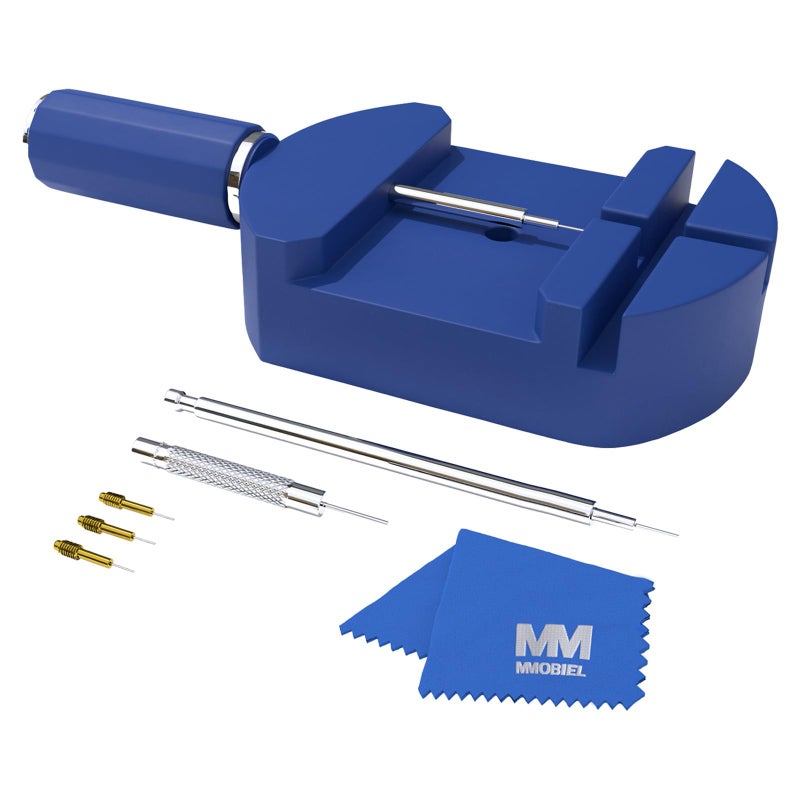 MMOBIEL Watch Band Strap Link Pin Remover Adjust Repair Tool Kit for Watchmakers with Pins Spring Pusher Steel Punch, Blue, Modern - Image 1