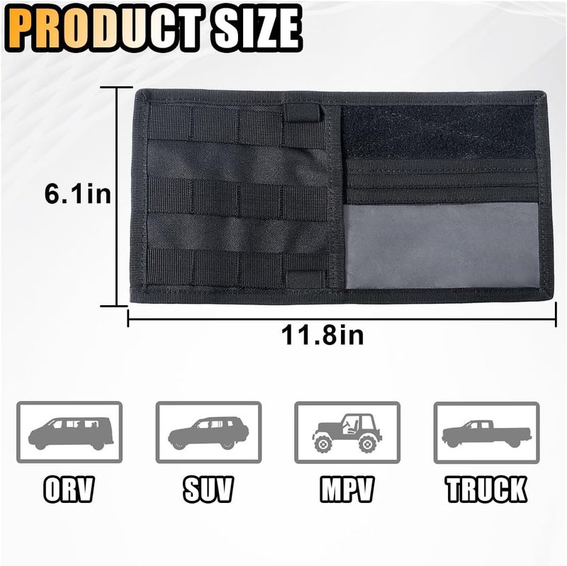 GLSOWEE Car Molle Visor Panel, Car Sun Visor Organizer Tactical Storage Holder Pouch, Nylon Sunshade Bag with Velcro Strap for Pen Card Sunglass, Visor Accessories for Car SUV Truck (Black) - Image 2
