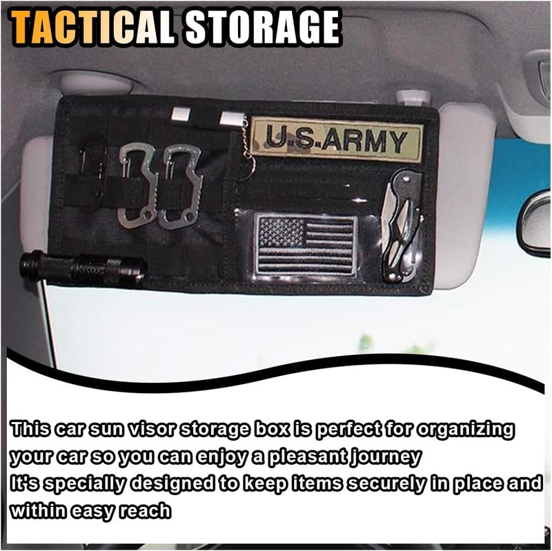 GLSOWEE Car Molle Visor Panel, Car Sun Visor Organizer Tactical Storage Holder Pouch, Nylon Sunshade Bag with Velcro Strap for Pen Card Sunglass, Visor Accessories for Car SUV Truck (Black) - Image 4