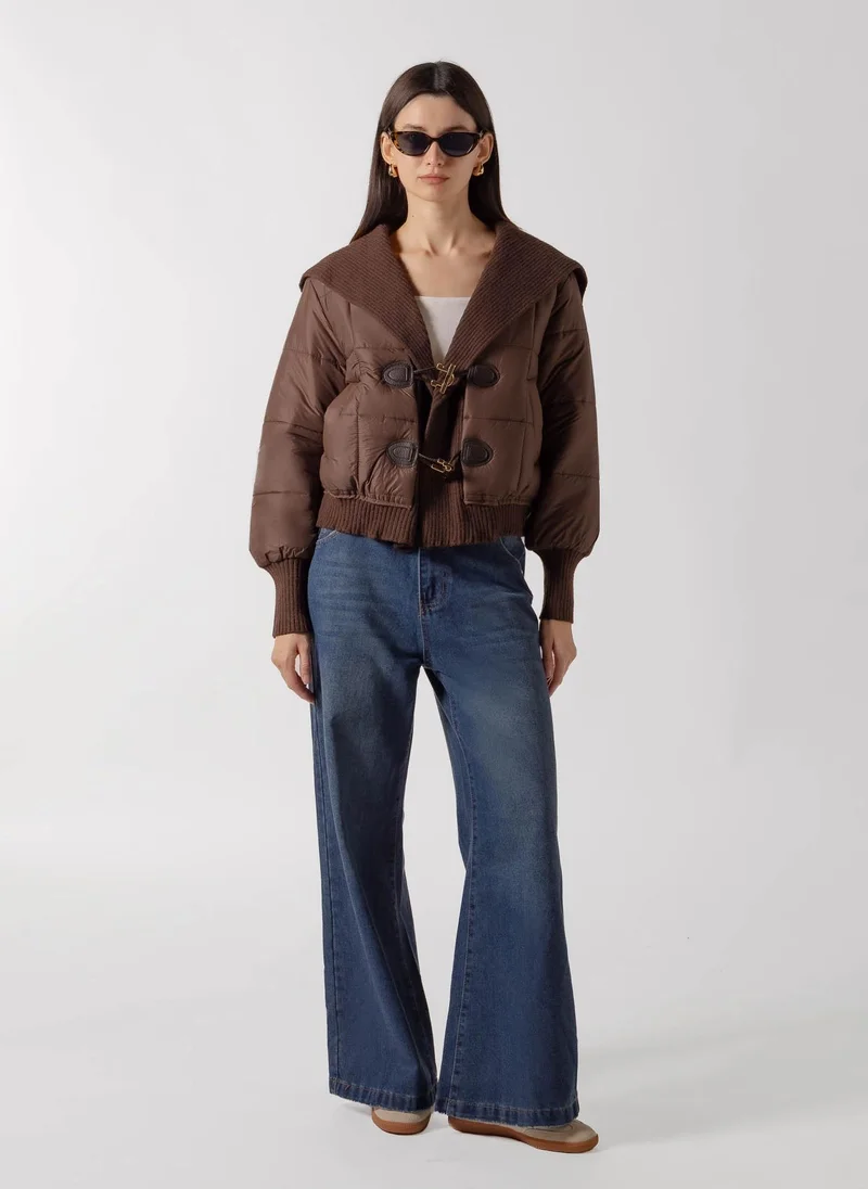 Shapes BROWN KNIT COLLAR TOGGLE PUFFER for Women | Best Price UAE