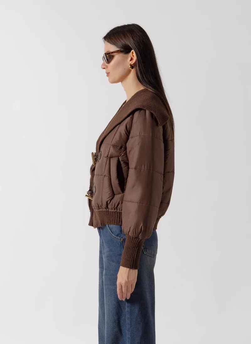 Shapes BROWN KNIT COLLAR TOGGLE PUFFER for Women | Best Price UAE