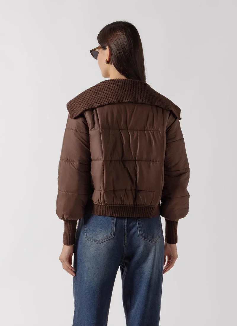 Shapes BROWN KNIT COLLAR TOGGLE PUFFER for Women | Best Price UAE