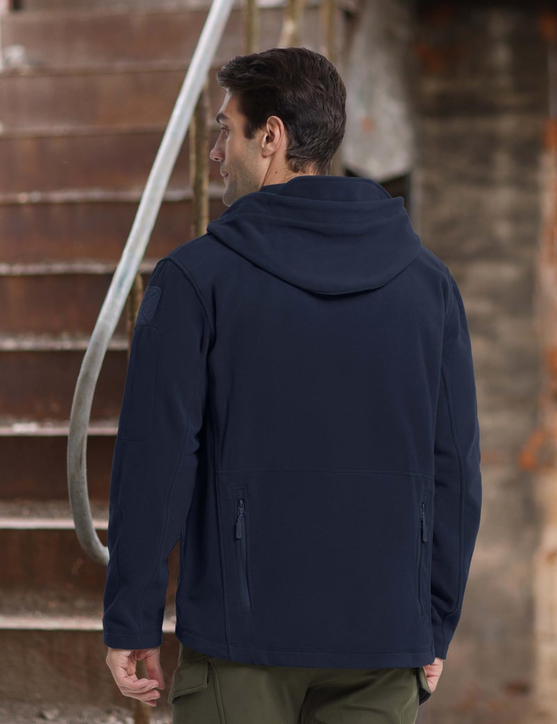 CRYSULLY معطف رياضي دافئ بسحاب للرجال من كريسولي، بطانة فليس، مثالي للتنزه والتزلج والسفر، لون أزرق بحري، مقاس متوسط - Image 4