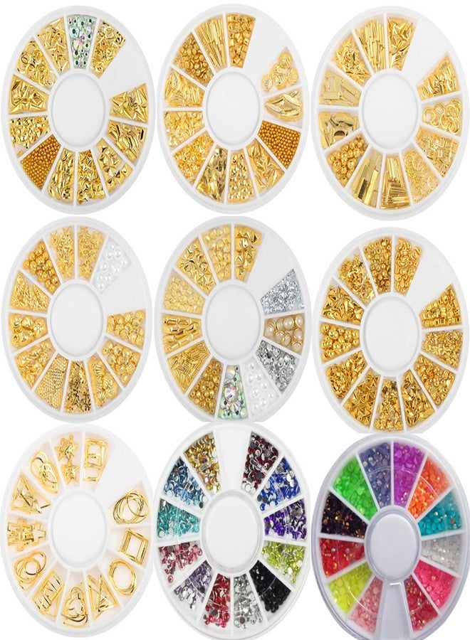 يس ليدي أحجار كريمة ذهبية ثلاثية الأبعاد لتزيين الأظافر من YesLady، بتصميم بانك، مع 10 أحجار كريمة دائرية. - Image 1