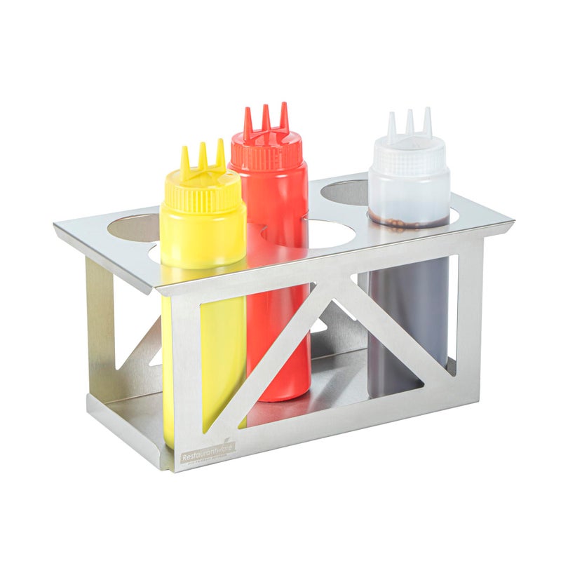 Restaurantware Stainless Steel Bottle Holder 1 Count 128 x 71 x 63 Inches Durable Condiment Bottle Organizer Six Compartment Rack Open Design Silver - Image 2