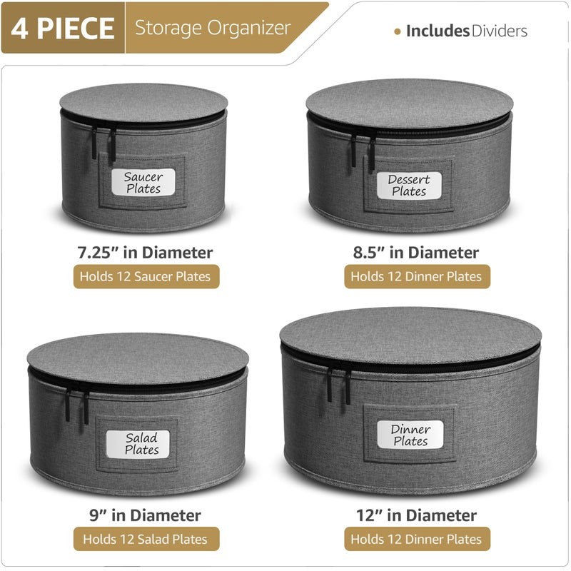Sorbus China Storage Containers - Hard Shell Dish Storage Containers for Organizing, Moving Supplies, Party - 4 Stackable Plate Carrier Set for Dinnerware, Plate Organizer with Felt Plate Protector - Image 2