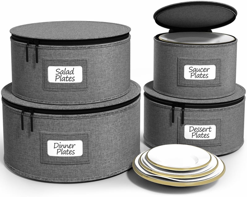 Sorbus China Storage Containers - Hard Shell Dish Storage Containers for Organizing, Moving Supplies, Party - 4 Stackable Plate Carrier Set for Dinnerware, Plate Organizer with Felt Plate Protector - Image 1