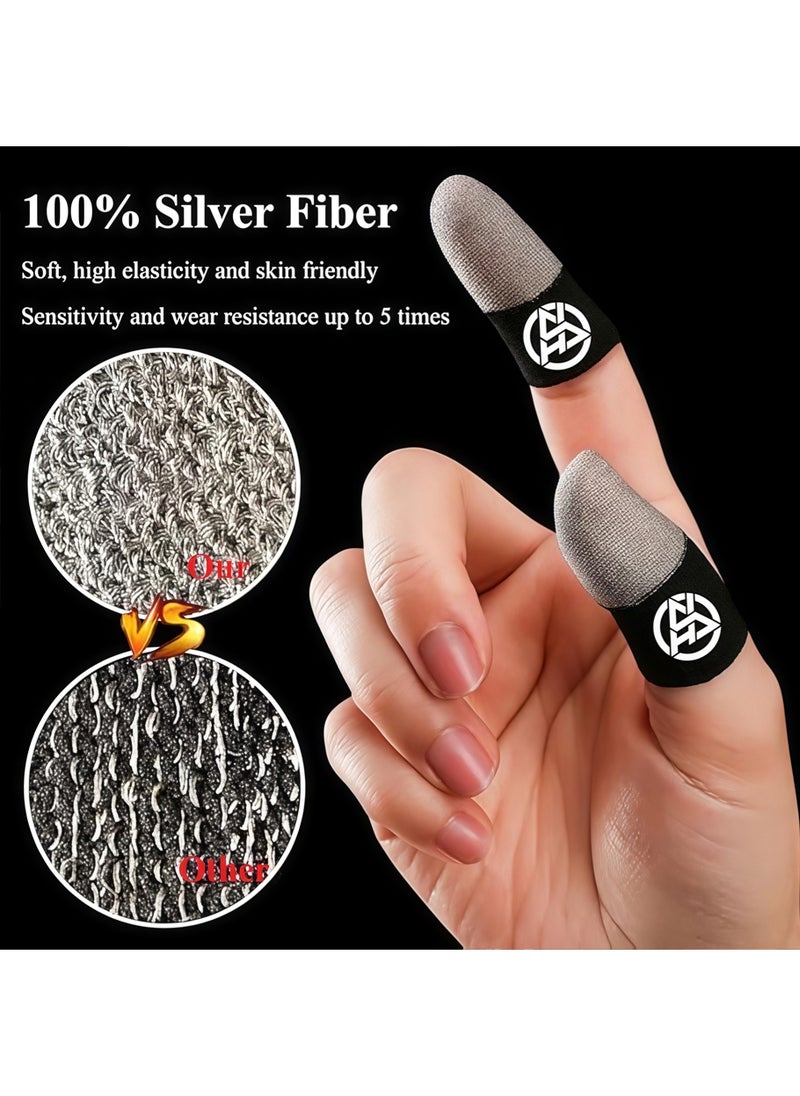 Leon Home A box of four anti-slip gaming finger sleeves, mobile gaming finger sleeves with metal storage box, 100% visible silver fiber, moderate pressure/breathable/sweat-proof (silver black)  - Image 4