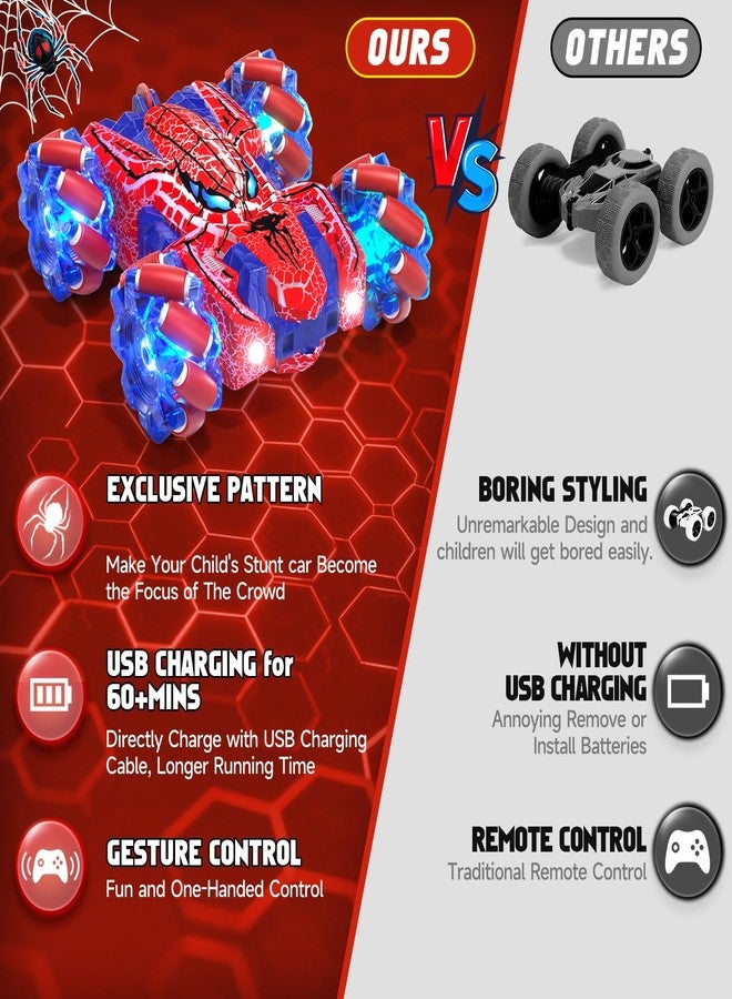 سيارة التحكم عن بعد SOGAWEBB Spider المزودة بمستشعر إيماءات، سيارات تحكم عن بعد مزدوجة الجوانب مع إضاءة كاملة للجسم، سيارات ألعاب حركات بهلوانية تعمل بالتحكم اليدوي بتردد 2.4 جيجاهرتز قابلة لإعادة الشحن للأولاد من سن 4 إلى 12 عامًا - Image 3