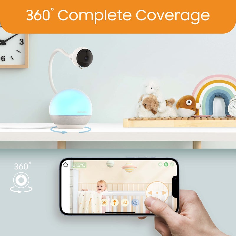 CHILLAX DM600 Baby Mood Lite - Smart Baby Monitor with Night Light, Temperature Sensor - Sleep Monitor with HD Camera, Soothing Sounds & Lullaby - Wi-Fi Remote Access, App-Compatible Device - Image 2