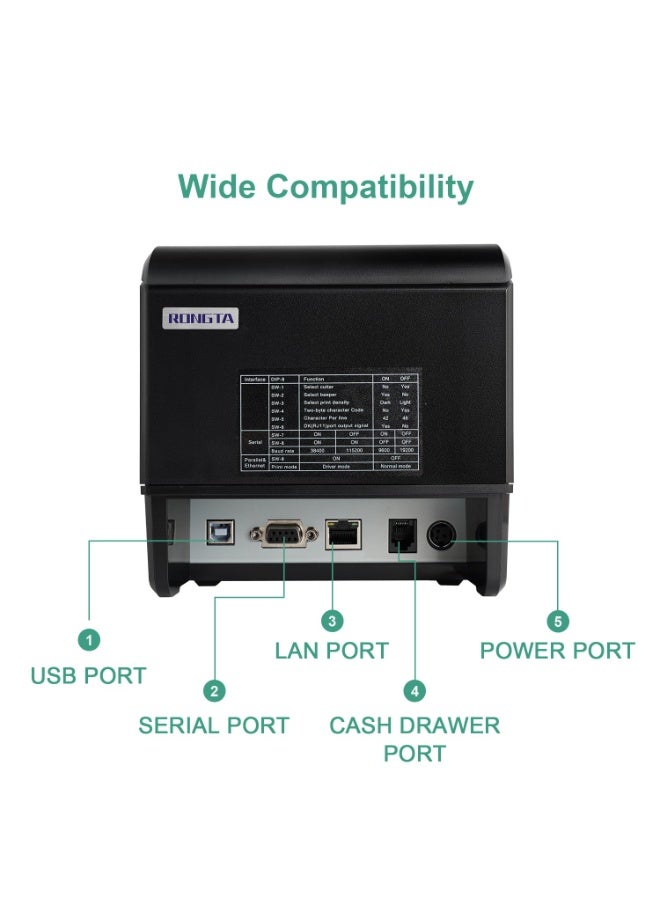 Rongta Kitchen Restaurant POS Printer RP850P, 80mm Thermal Receipts Printer with Auto Cutter, USB Serial Ethernet - Image 2
