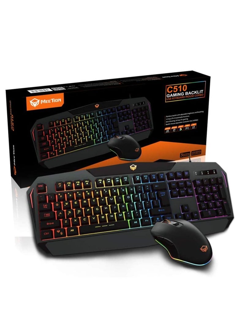 مجموعة لوحة مفاتيح وفأرة مضاءة خلفياً USB للألعاب، MT-C510 - Image 1