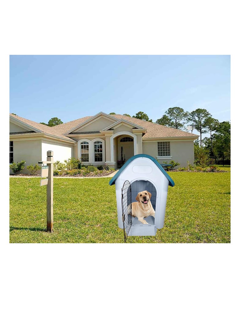 أن ان سي بيتس بيت بلاستيكي للكلاب المتوسطة والكبيرة، بيت متين مقاوم للماء للكلاب مع نافذة وفتحات تهوية وباب معدني، مناسب للاستخدام الداخلي والخارجي، سهل التنظيف 113 سم (أزرق) - Image 4