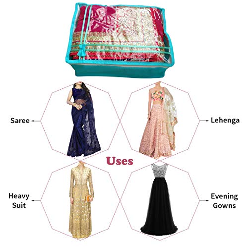 DIKHAWA Non Woven Transparent Top Saree Cover Bag, Cloth Cover Set for Storage with Zip (Set of 6_Green_43X33X18CM) - Image 4