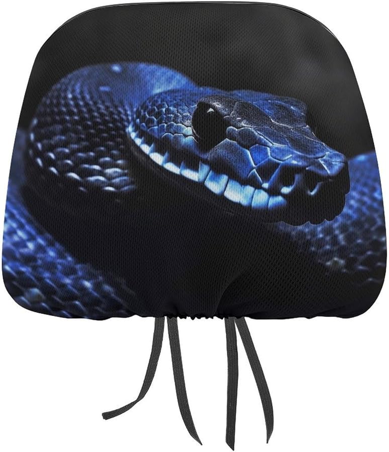 Universal Blue Snake Print Car Headrest Cover 1 PCS Soft Elastic Protector For SUV Truck - Image 1