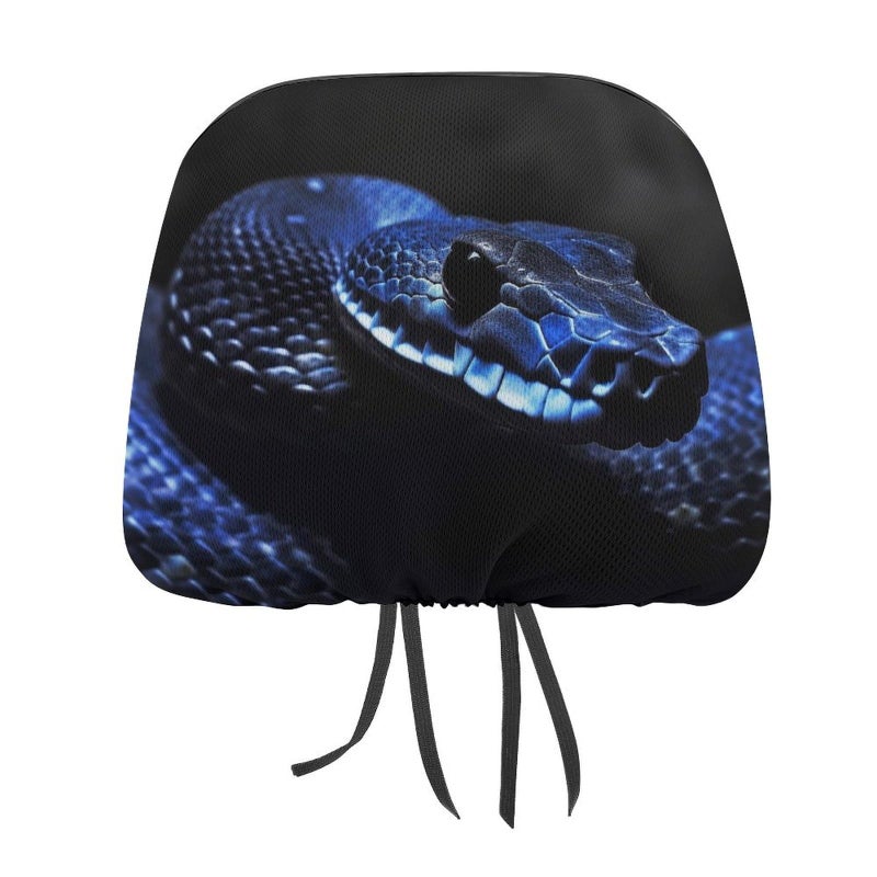 Universal Blue Snake Print Car Headrest Cover 1 PCS Soft Elastic Protector For SUV Truck - Image 2
