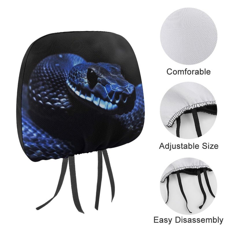 Universal Blue Snake Print Car Headrest Cover 1 PCS Soft Elastic Protector For SUV Truck - Image 4