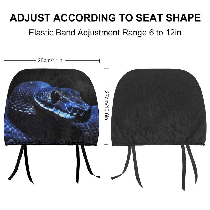 Universal Blue Snake Print Car Headrest Cover 1 PCS Soft Elastic Protector For SUV Truck - Image 3