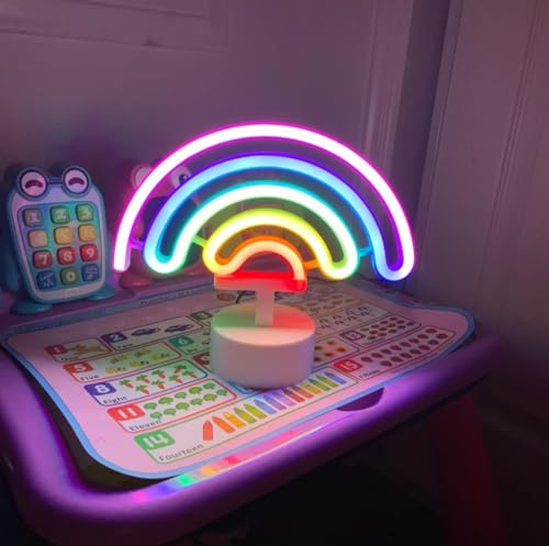 LoveNite Rainbow Neon Sign, Neon Light Decor for Girls’ Room, LED Bedroom Decoration, Battery Operated Table Lamp for Classroom Party - Image 3
