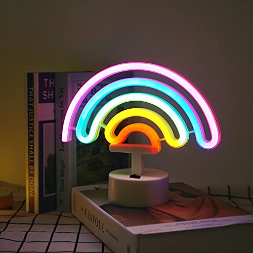 LoveNite Rainbow Neon Sign, Neon Light Decor for Girls’ Room, LED Bedroom Decoration, Battery Operated Table Lamp for Classroom Party - Image 1