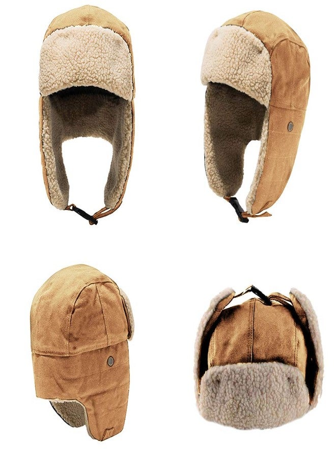 Peicees Vintage Aviator Hat and Goggles Costume Accessories Fur Ear Flaps Trooper Trapper Pilot Cap for Men Women, Khaki Hat with Copper Goggles - Image 3
