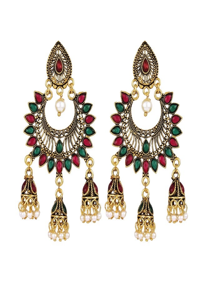 Thrillz Oxidised Wedding Stylish Multi Colour Brass Brass Drops & Danglers - Image 1