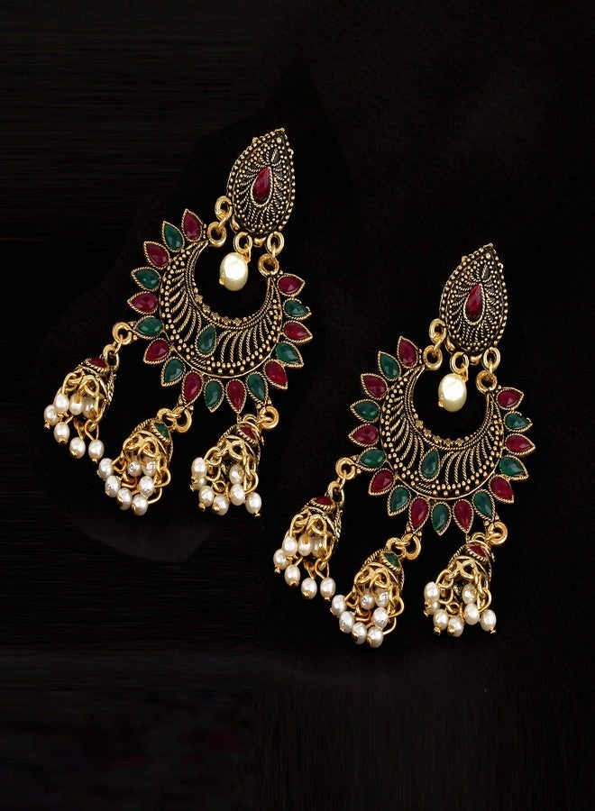 Thrillz Oxidised Wedding Stylish Multi Colour Brass Brass Drops & Danglers - Image 4