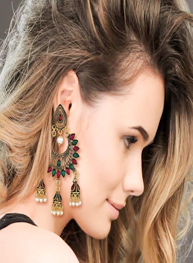 Thrillz Oxidised Wedding Stylish Multi Colour Brass Brass Drops & Danglers - Image 3