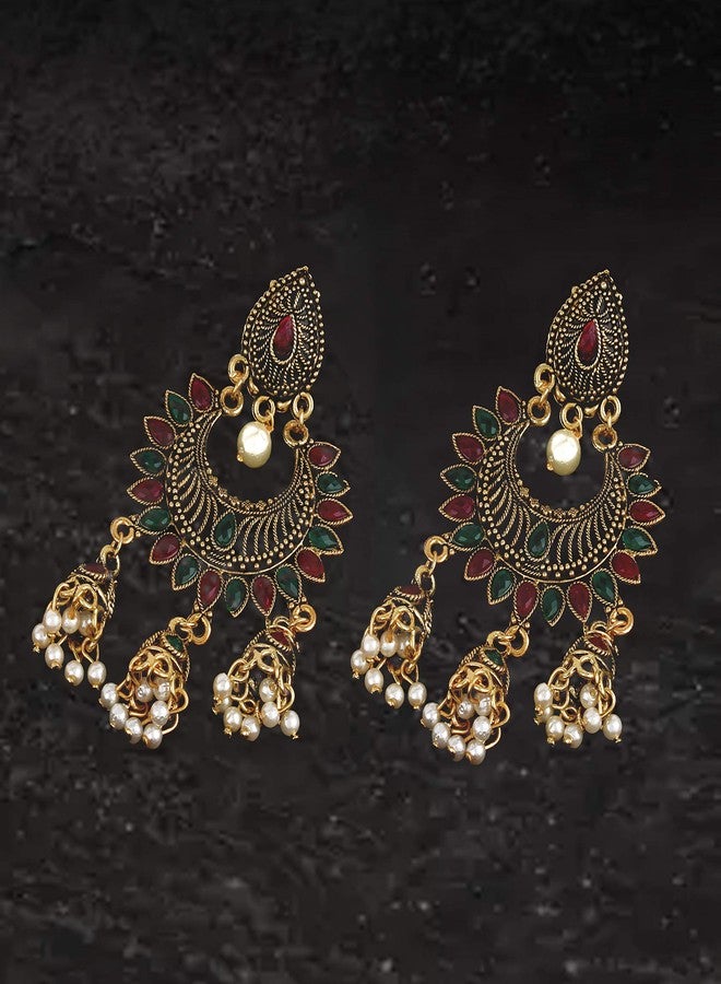 Thrillz Oxidised Wedding Stylish Multi Colour Brass Brass Drops & Danglers - Image 2