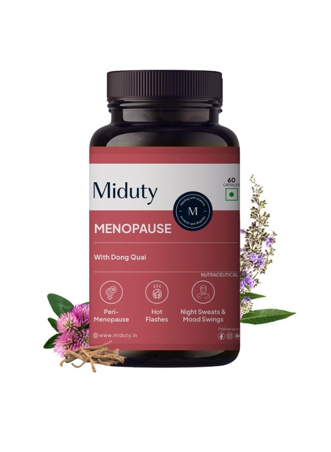 Miduty Menopause Health Supplement - Hormonal Imbalance - Night Sweating - Mood Swings - Bone health - Helps in PMS - 60 Capsules - Image 1