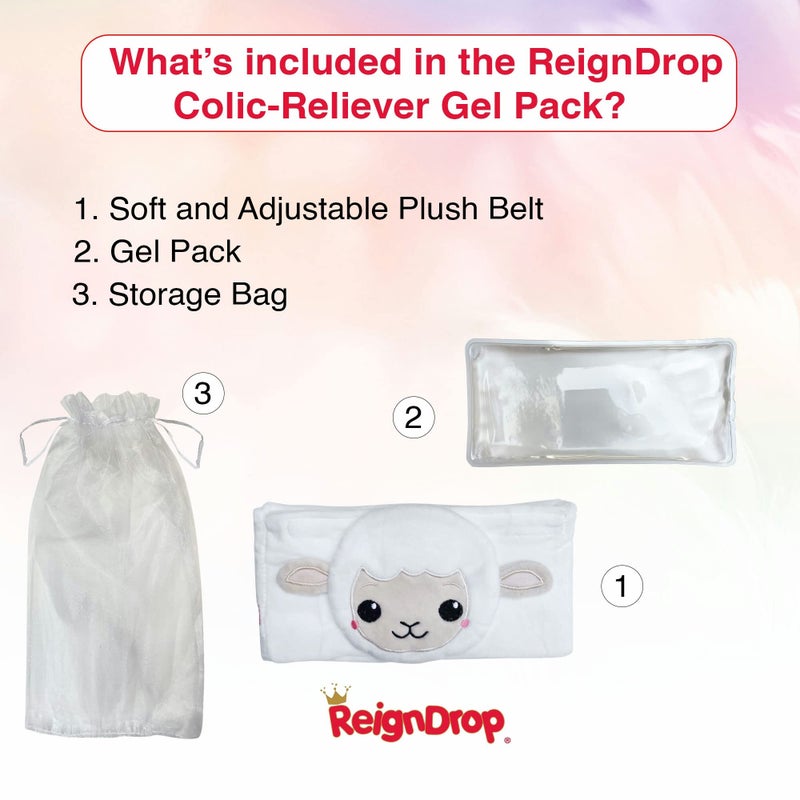ReignDrop مجموعة راين دروب لتخفيف المغص للمواليد الجدد - مجموعة تخفيف الغازات مع حزام البطن، حزمة هلامية، حقيبة تخزين - حزام بطن دافئ أو بارد مهدئ (حزمة هلامية على شكل خروف) - Image 3