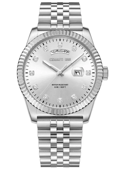 CERRUTI 1881 Women's Cerruti 1881 Chienti Analog Women's Watch - Silver Sunray Dial, Swarovski Crystal Markers, Arabic date and day