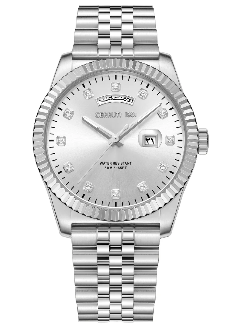 شيروتي 1881 Cerruti 1881 Chienti Analog Women's Watch - Silver Sunray Dial, Swarovski Crystal Markers, Arabic date and day