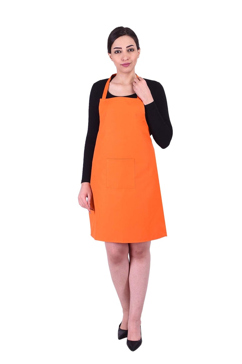 Switchon Polyester Plain Free Size Chef's Cooking Bib Apron with One Pockets Kitchen Apron - Orange 23x30 inch (57x77cm) - Image 1