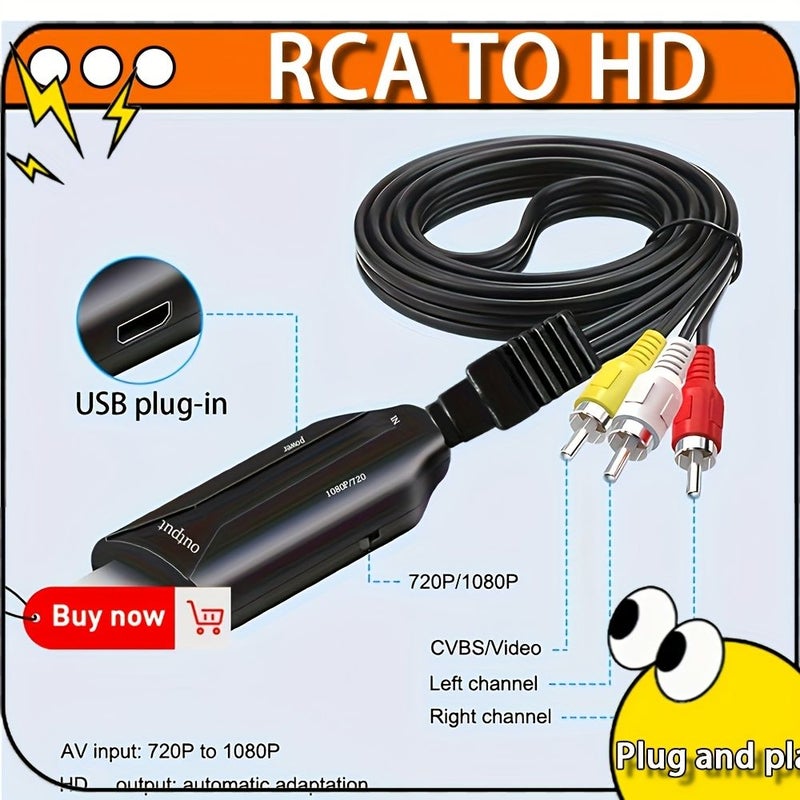محول RCA إلى HD 1080P، محول الفيديو والصوت المركب AV إلى HDMI للتلفزيون، مشغل DVD، الكمبيوتر، الكمبيوتر المحمول - Image 1