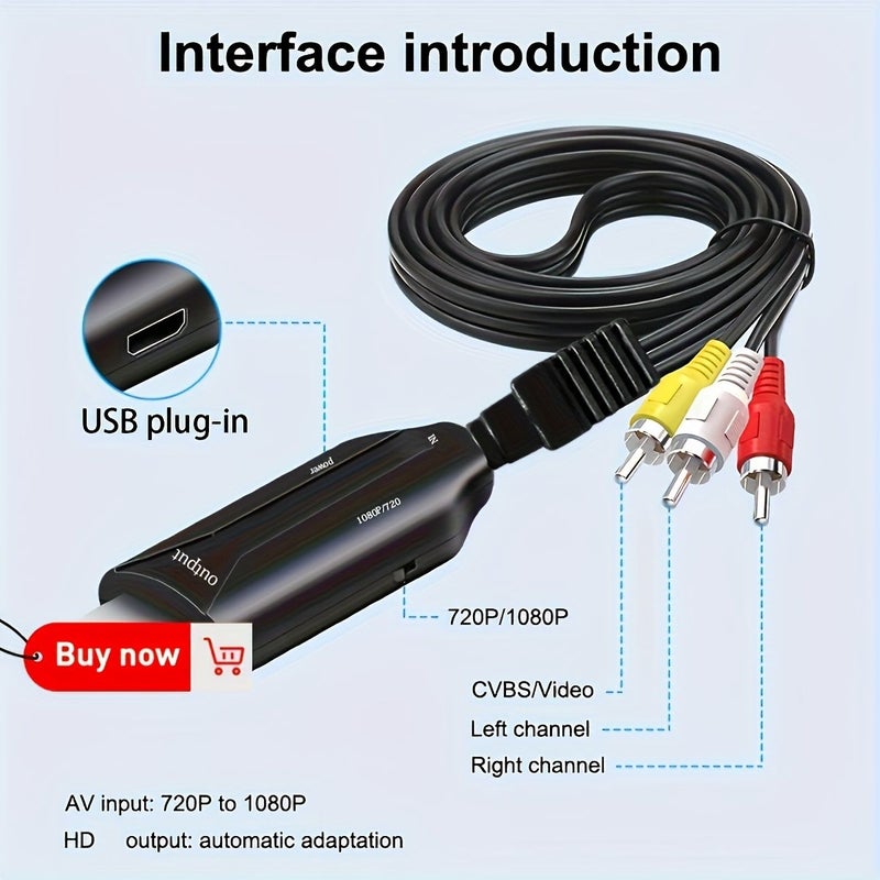 محول RCA إلى HD 1080P، محول الفيديو والصوت المركب AV إلى HDMI للتلفزيون، مشغل DVD، الكمبيوتر، الكمبيوتر المحمول - Image 5