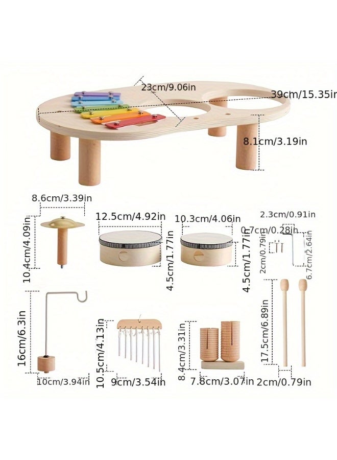 بيبي لاند لعبة طاولة موسيقية متعددة الوظائف للتعليم المبكر، طاولة موسيقية خشبية، طقم طبول للأطفال الصغار، لعبة موسيقية 7 في 1 للأطفال، مجموعة ألعاب إيقاع محمولة للصغار، ترفيه موسيقي تعليمي لفصل الشتاء - Image 2
